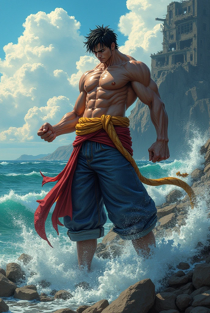 Theon greyjoy as a big muscular bodybuilder with 8 pack abs and big biceps and big pectoral muscles, alfie allen, anime art, pixiv illustration, 8k, hd, high quality, high resolution, by artgerm, anime art, anime, rtx, cool, hunk, shredded, pure muscles, chiseled ripped body, chiseled physique, flexes huge biceps, sexy, erotic, strong, smile, happy, tall, barefoot, looks confident, flexing, stormy sea, chiseled physique, flexes huge biceps, alfie allen, flexing biceps, game of thrones, big bulge, erection, huge, big, well endowed, hung