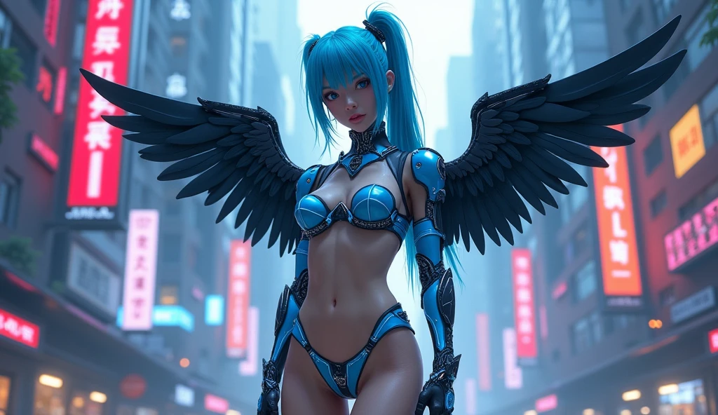 imagem do Besouro Azul, linda garota, a DC Comics comic book and a superhero character. She is a heroine in blue and black armor with shiny metallic details. His armor is inspired by a beetle, with stylized wings on the back and antennae on the head. Your costume has a modern and technological look, with streamlined lines and stylized symbols reminiscent of a beetle. Besouro Azul tem uma postura confiante e determinada. Ele tem uma aura heroica, com olhos brilhantes e expressivos, refletindo sua vontade de proteger o mundo dos perigos. He's in a position of action, como se estivesse prestes a enfrentar um desafio.A paisagem circundante pode ser uma cidade, with skyscrapers in the background, showing that the Blue Beetle is always ready to defend the innocent and fight crime. Add some dynamic elements, como efeitos de luz e sombra, To add more life and depth to the image.