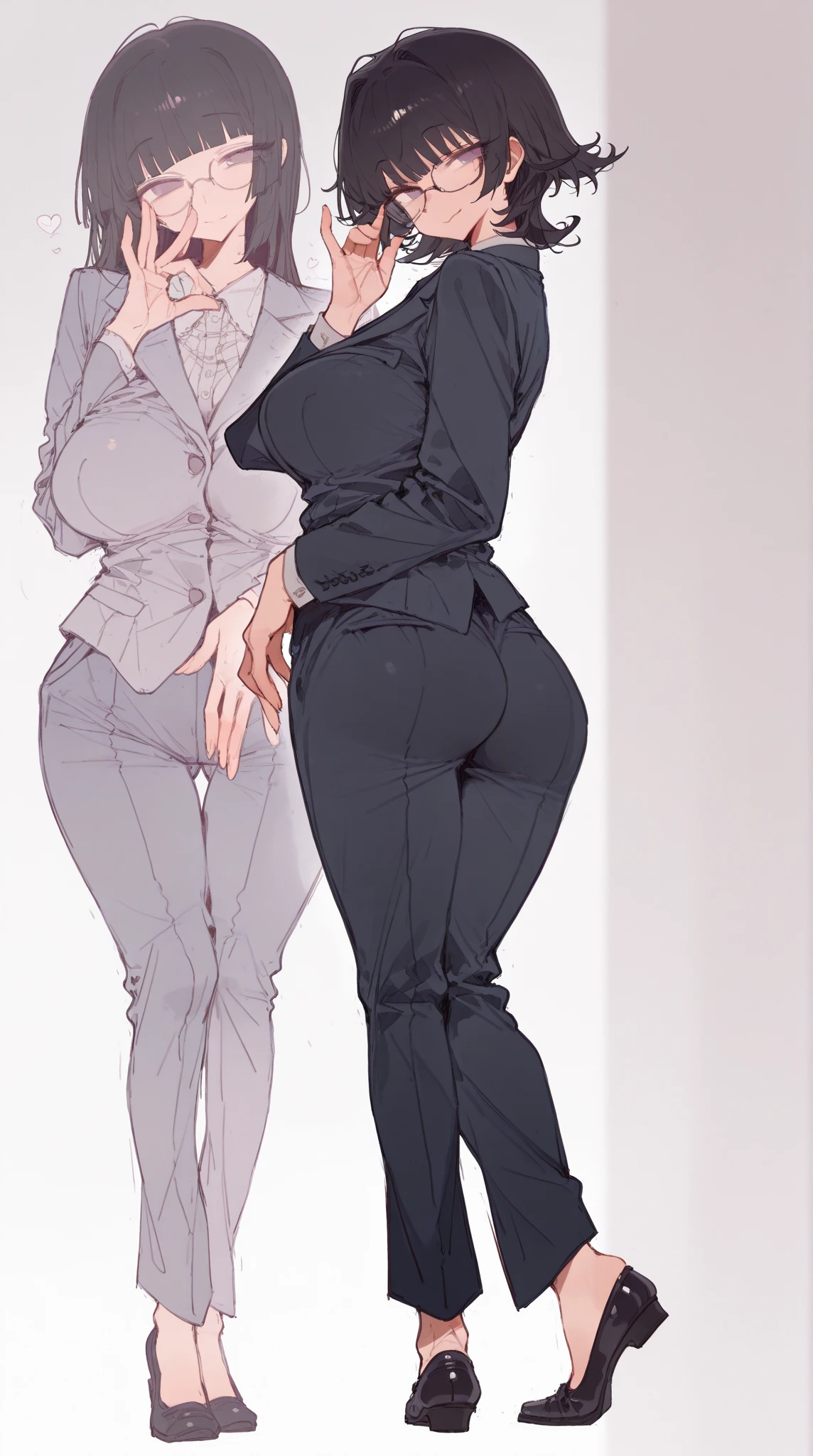 、(masterpiece、Highest quality)、Highest quality, Ultra-high resolution, (((masterpiece))), alone, Sweat、Big eyes,office、Tight white dress shirt、Tight black suit、Tight black pants、indoor、Composition from the front、（Cut the back hair short、short hair、blonde、woman）、Shortcuts、Embarrassed face、Cut your hair short、可愛いwomanの子、Big Breasts