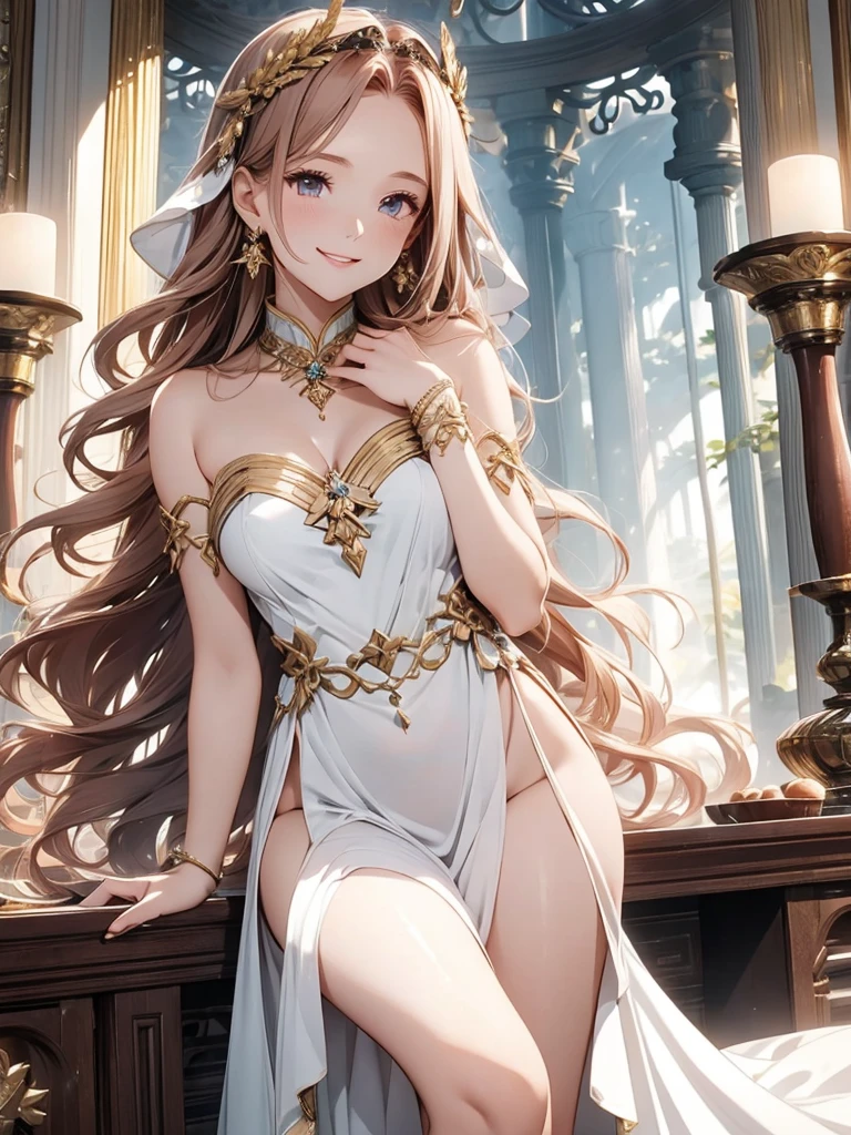 long hair, black hair, medium breast, slim legs, happy, white gown, cleavage, arabian belly dancer , skirt, rin tohsaka, twin tail, navel, garden, night, blue eyes, tiara, laying down