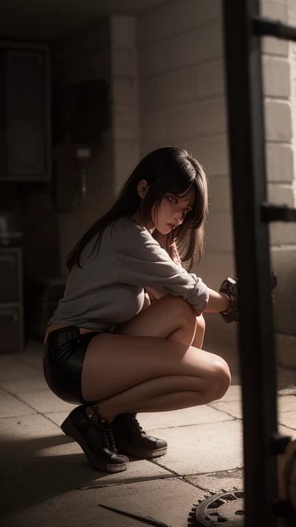 a young woman in her 20s, blindfolded, in a BDSM scenario, restrained, frightened expression, chiaroscuro lighting, dark and moody atmosphere, highly detailed, cinematic composition, dramatic lighting, realistic 3d rendering, unreal engine, octane render