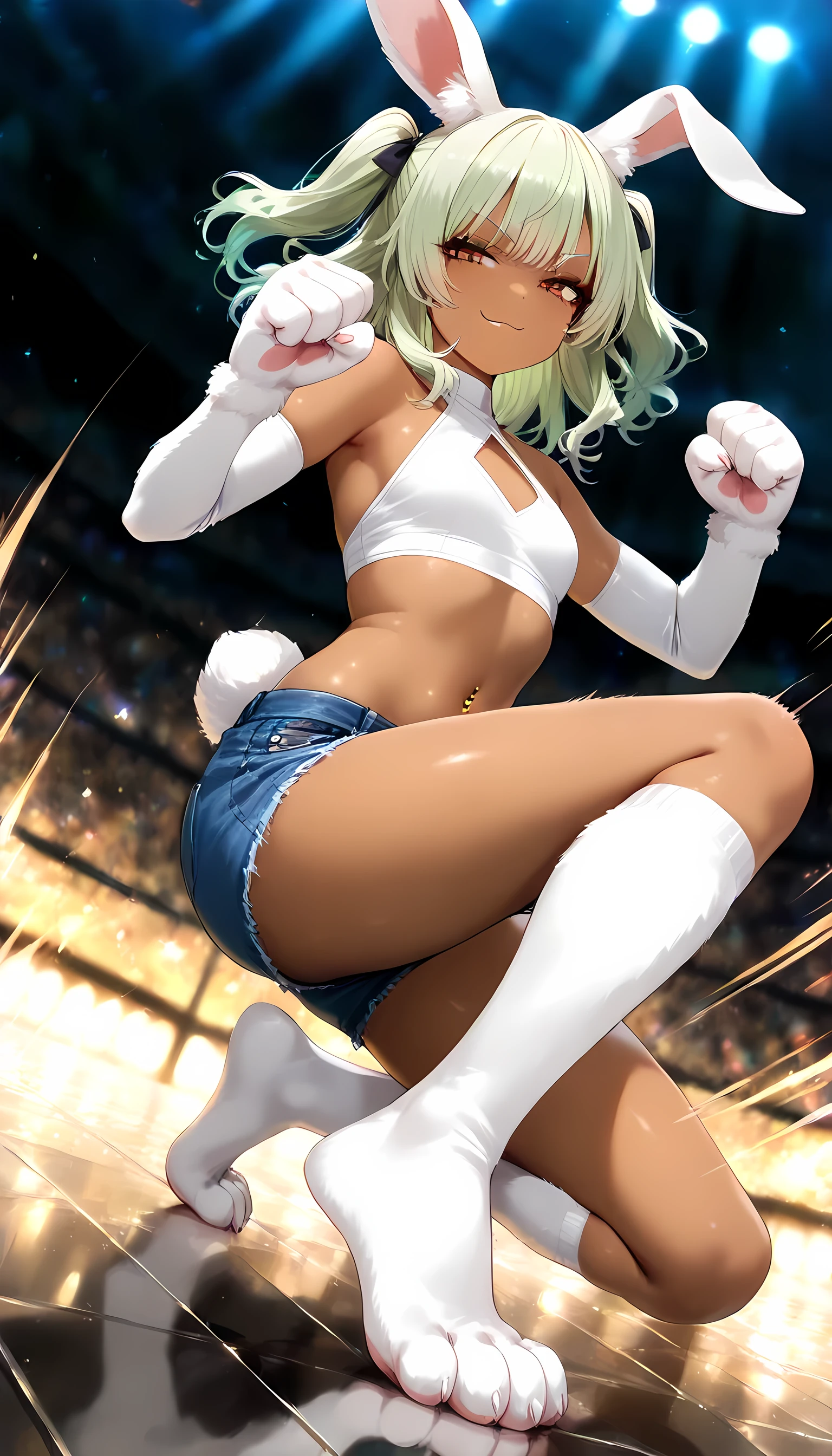 (((side view))), (((1woman))),(((solo woman))), Photo of a malay female with saggy breasts, (((keeping the goal))) in the middle of(soccer field), 20yo,petite, skinny, slender body, short body, tanned skin, dimples, light, detailed face, embarrassed face, ((looking sad)), ((crying)), (scream), (tears), ((hands raised up)), ((hands in front)),tiny breasts, small breasts, natural breasts, A cup, big hips, big ass (((hijab))),(((glasses))), (((sorella underwear))), (nude), (((sorella bra))), (((sorella panties))), (((goalkeeper gloves))), (sweat)