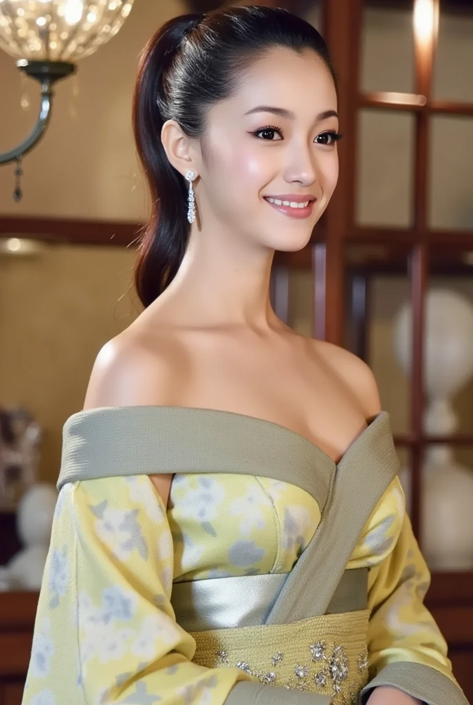 Fashion model 20 years old [[[[closeup cleavage]]]], [[[[boobgasm]]]], [[[[coll]]]], [[[[bshoulders]]]], perfect  eyes, Perfect iris，Perfect lips，perfect teeth，Perfect skin，with fair skin，Long face，slender nose，Soft front light，hdr，Movie girl，period costume，Hanfu，The background is outdoor，Flowers and greenery，（pastel colour：1.2）