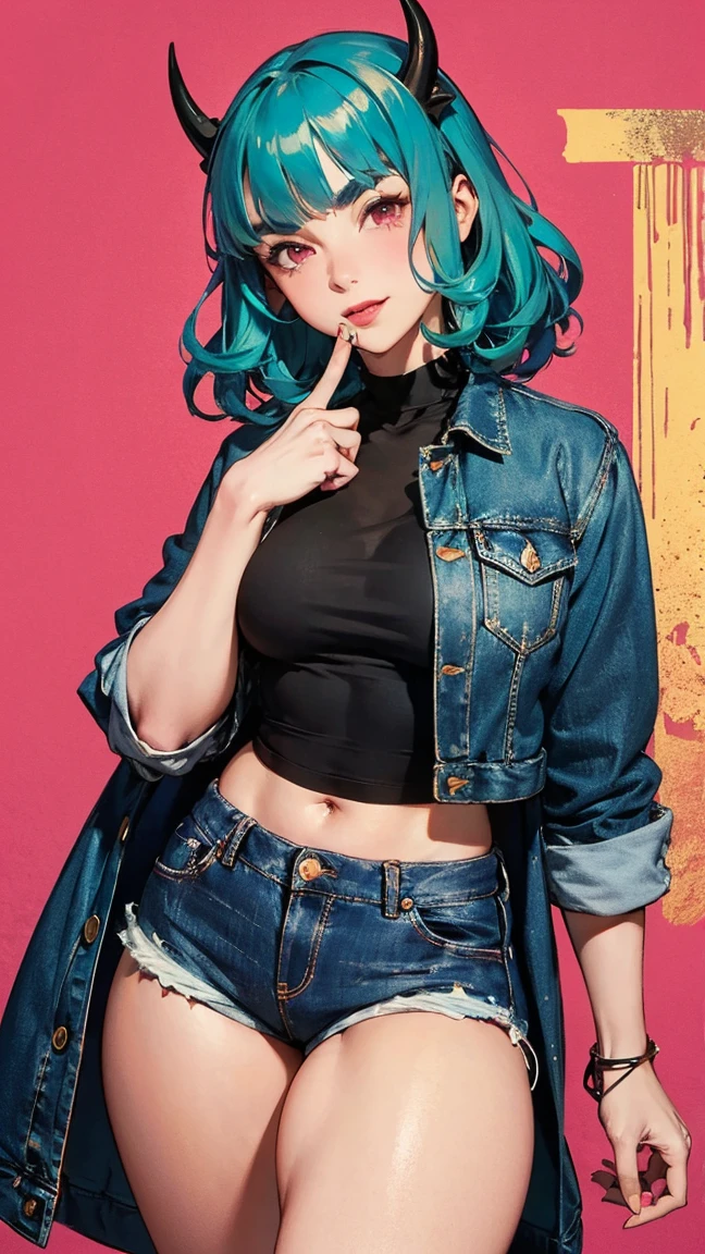 (obra-prima, melhor qualidade: 1.2), pose de modelo sexy,solo, 1girl, tatsumaki, luxurioso, seios grandes, boca fechada, olhando para o espectador, shorts jeans, jaqueta jeans aberta, nuvens, erotic