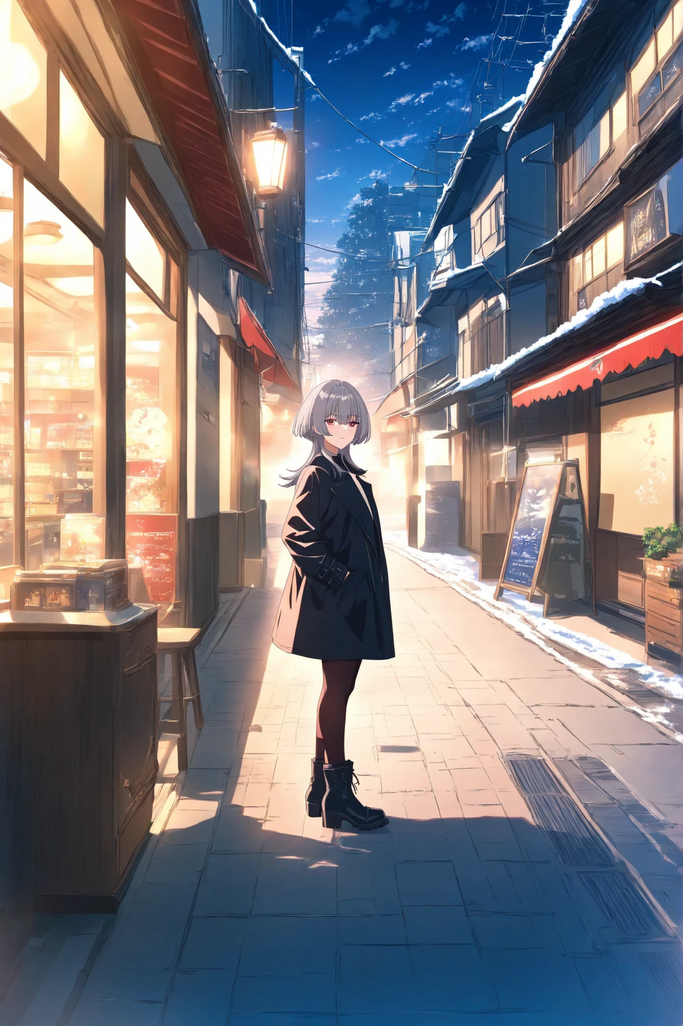 best anime 4k
Wolf cut hair with red highlights on gray hair、side lock cool and edgy temporary look Around town winter Sidewalk comments boots Muffler Walking Scenery anime