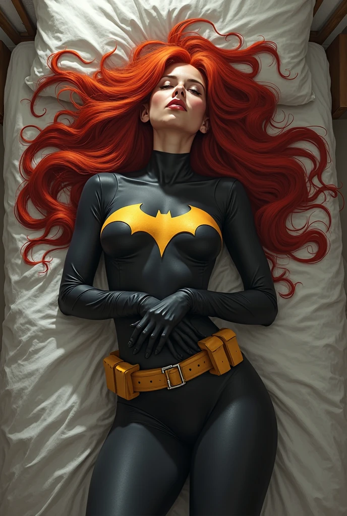 masterpiece, Best quality, 1 girl, One, a high resolution, landscape, cartoon_Onegirl_own waifu,batgirl mask ,long hair,Blue eyes,Body,breast,e.g,domino mask,belt,medium breast,superhero,gloves,lips,black Body,Helmet,belt buckle,horns,One_Print,pouch, lush, toned, large breast, slim waist,Lying on his stomach, legs spread wide, knees bent , the back is arched back, angry , perfect body, Hands on the bed