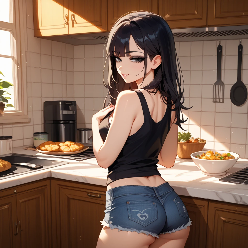 (dynamic angle:1.3, front view:1.1, breast focus:1.3, from above:1.1), (dynamic posing:1.2, sexy posing:1.2), (seductive smiling:1.3), ((looking at cake,Taking a cake out of the golden oven, worried about the outcome:1.2)),highest quality、(real、photorealistic:1.4),(ultra high resolution, 8K RAW photo, clear focus), best qualtiy, natural lighting, field depth, (Bright pupils, detailed beautiful eyes, high detailed face), Red lip, (tight focus:1.2), a girl 22yo old, Wearing a pastry chef uniform:1.3 , Thicc, thin breast, long hair, blue eyes,a pastry pretty girl:1.1, (highly detailed beautiful face and eyes,small breasts),real skin,((black,hair,long pony tail hair)),thin pubic hair,cute,lovely, detailed eyes,(double breasted:1.0,under bust:1.0),(with sparkling eyes and a contagious smile),open mouth, Looking at Viewer,A scene of cooking in the kitchen with the oven made by goldden