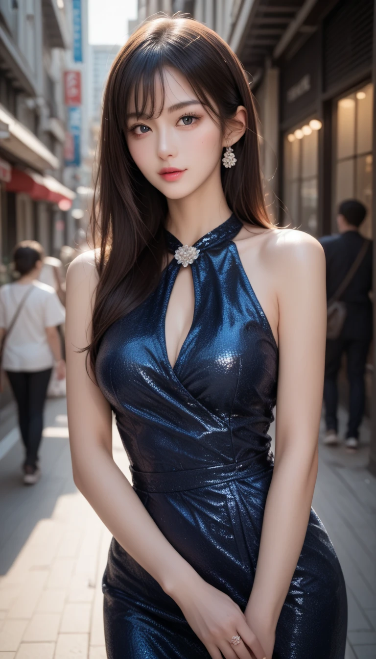 (32K,Very high resolution, Highly detailed, High accuracy,Beautiful Girl 1:1.5),raw photos & realistic atmosphere,beautiful deep blue eyes,Fine mouth,glossy lips,Detailed eyebrows,White, smooth, and radiant skin in every detail,,The eyes are drawn in detail.、Very beautiful eyes with blue eyes,detailed lips、Very beautiful face,The appearance is very good.、life-like face,Beautiful, shiny lips,Beautiful eyebrows,The infinite reality,best design,(Crazy cute Japan ,Beautifully shaped breasts,Very pretty and cute girl.,,healthy body,distinctive style:1.5),The Best Natural Makeup,Japanese Ido,Korean idol,Idol seduces young men,Moisturized eyes,Beautiful deep dark eyes,Beautiful butt,Beautiful legs:1.3),high definition、Natural and realistic faces,The pure eyes are too cute.,(((Image simulation,Take the whole body.))),live reality show,(Elegant and big fashion earrings,necklace,bracelet,Gyu-roo,Glossy nail paint,Gorgeous long dress,A magnificent and luxurious court,White G Strong,high-heels,hair accessories,A calm and modern girl,shiny brown hair,Fancy hairstyles for parties,single,on,smile a little,Whole Esbian,Full fashion show,red carpet, A gorgeous long dress that you will never forget once you see it.,Beauty alone,A cute 15 year old girl,A is so cute.:1.7),Night in Roppongi