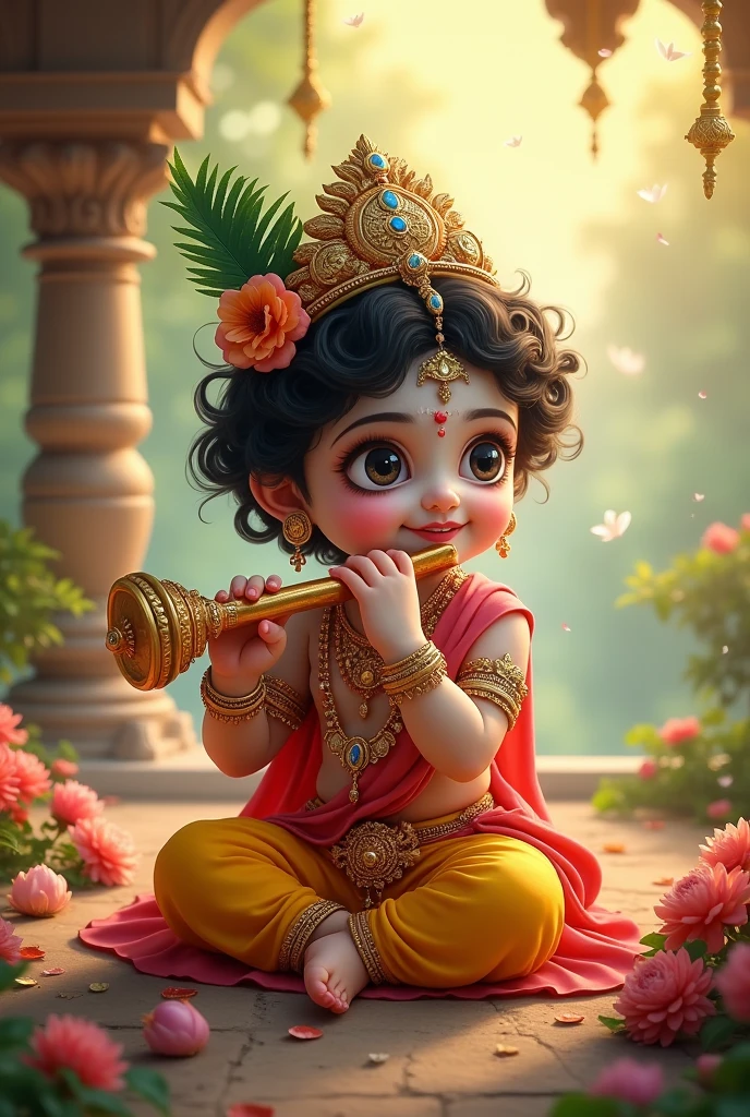 Cute little baby Krishna playing flute