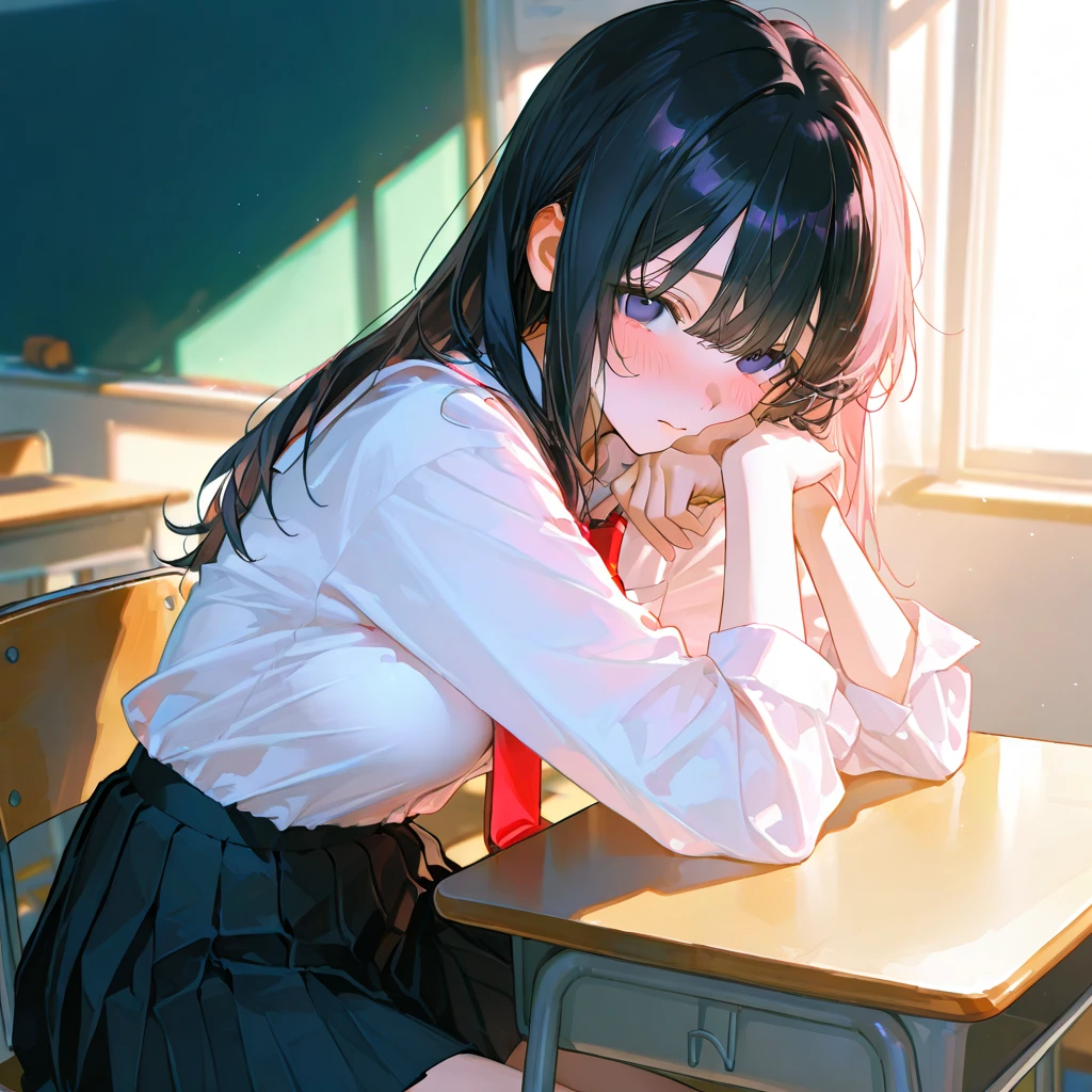 8K,(( 1 girl in)), Character focus,EVA ,Classroom,Fart,is shy