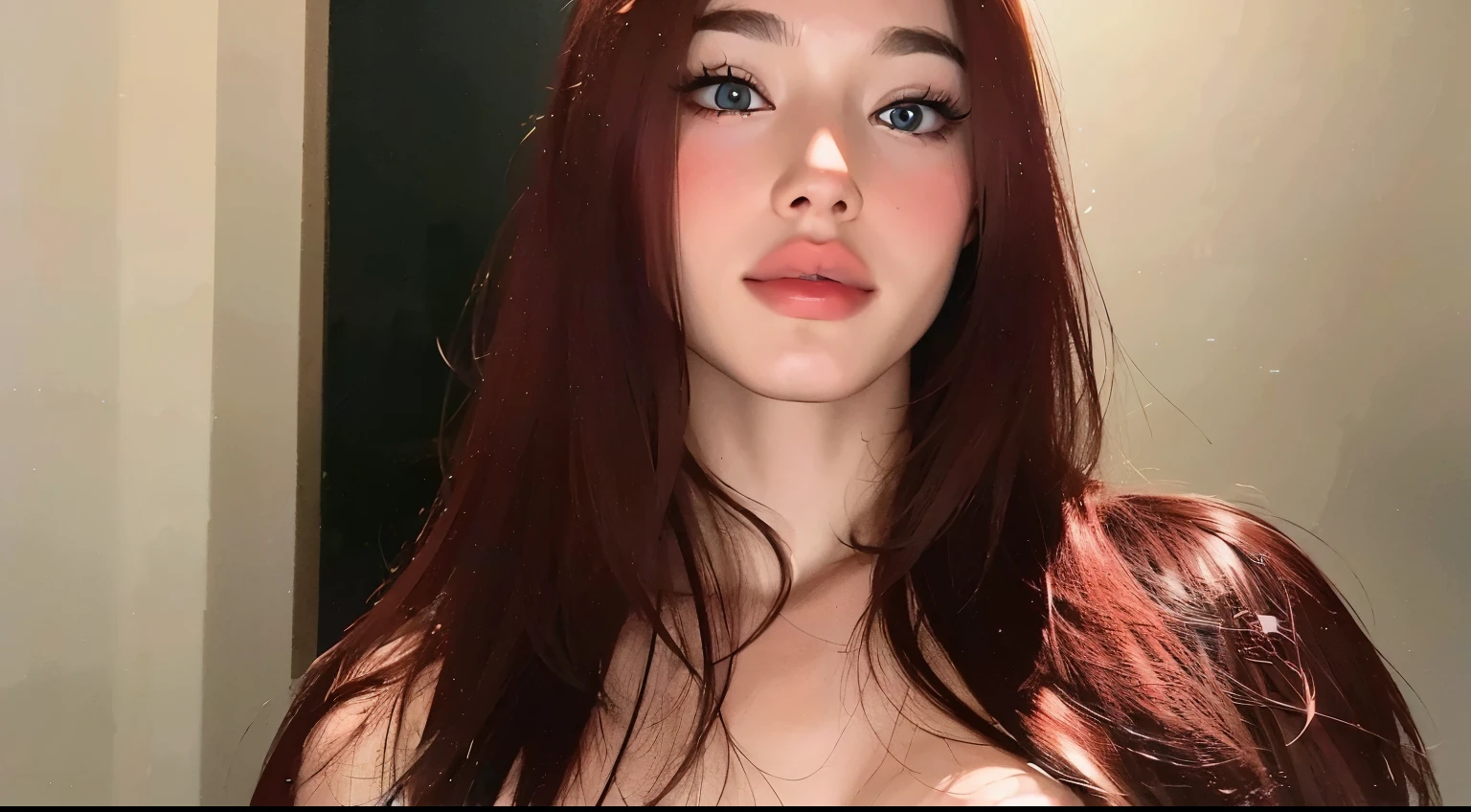 beste-Qualit, higly detailed, real-photo, lying on the bed half-naked, black tightened lace bra, Red-haired beauty, tightened bra ,
