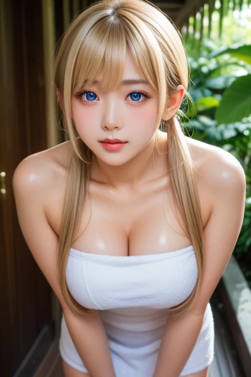 8K,highest quality, table top, Super detailed, 超A high resolution, realistic, Raw photo, absurd, absolute resolution, 1 girl, alone, looking at the viewer,young beautiful japanese woman, super cute face, luxurious appearance, big breasts , smile、 double eyelids in both eyes, natural makeup, long eyelashes, Shiny and smooth light brown long bob hair, asymmetrical bangs, shiny skin, center image, High resolution, high detail, detailed hairstyle, detailed face, great movie lighting, Super realistic, perfect limbs, perfect anatomy、very big o cup breasts、well-shaped chest 、show your chest、silky shiny skin、sexy,very beautiful nice face、Cute gorgeous face、gorgeous blonde silky hair、pale blue eyes、Bangs swaying in front of the face、Beautiful and cute 28 year old woman、big and full breasts、wearing white panties、she spreads her legs wide and flaunts、showing very big breasts、Plump、super glamor、Are fat、bigfoot、big body、Chubby、beautiful thighs、Low - Angle、Scene looking up from below、Chubby weighs 120 kg、Fat guy、nude、beautiful and round areola、The background is a mountain stream、Clean river、clear water、summer