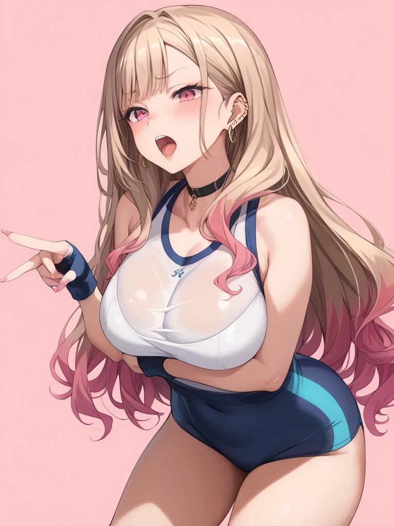 Cute girl belly punch in the corner of the ring,((masterpiece)),long hair,beautiful white skin、 ((charming))、happy smile、perfect proportions, cute woman, baby face, BREAK source_anime, high detail, looking at viewer,POV, large chest, best quality, highly detailed, young face, white background,Droopy eyes,relaxed face,she attacks,twin tale hair, Top Quality Anime Illustration, Super Detail, One Girl, Solo, Beautiful Girl with Silver Hair, Anime , Light Color Peach-colored kimono, Super Short kimono, Sleeveless, Smile, Bare Skin Lateral Breast,Cleavage Emphasis, japanese style,(((Kickboxing)))、(((Mixed wrestling))),