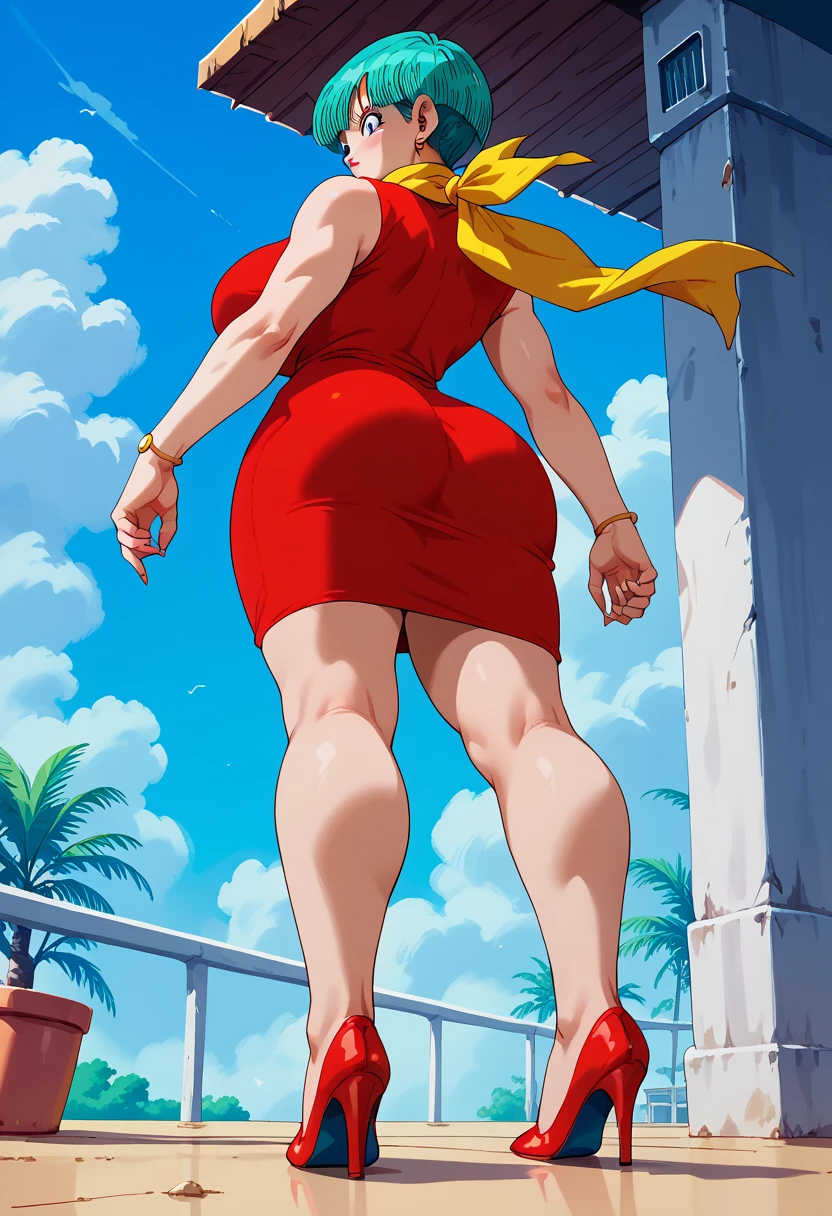 source_anime, best quality, clear face, mandy from The Grim Adventures of Billy & Mandy, blonde hair, black eyes, Short blonde hair with black headband, large breasts, perfect body, looking at viewer, smile, The Grim Adventures of Billy & Mandy costume, pink mini dress, in the city at night, stanyin, dynamic angle, from behind view, big ass ,seductive anime girl, sfw version.