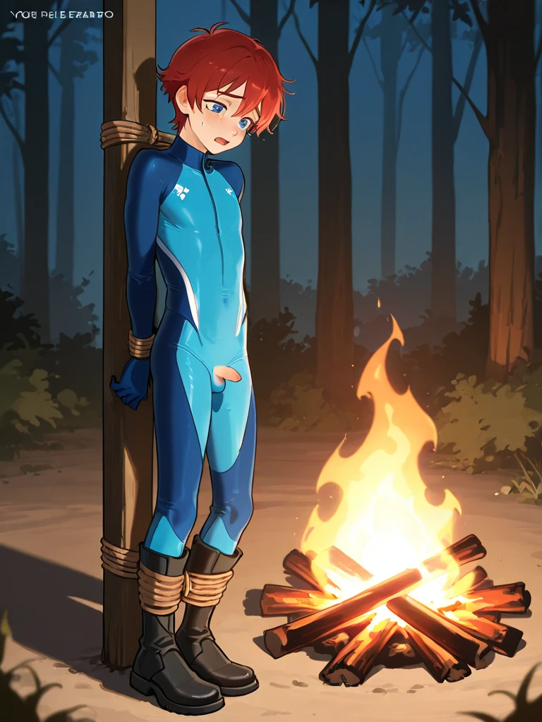 masterpiece, best quality, Gwendolyn_Tennyson, 1girl, solo, pantless, bottomless, nudity , sitting, campfire, warm lighting,body focus, detailed face, best quality annoyed, head tilt, looking back at viewer, full body, from behind, masterpiece, professional illustration, perfect anatomy, angry eyebrows, perfect eyes