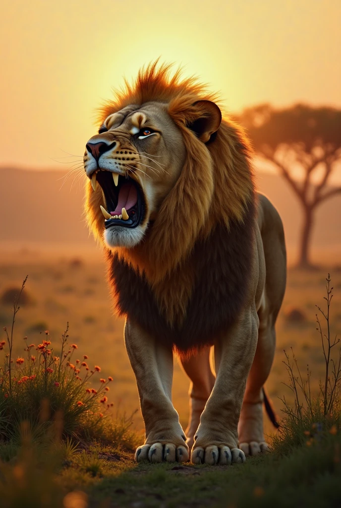 A lion waking up at 4 am to brush his teeth and go hunt for food