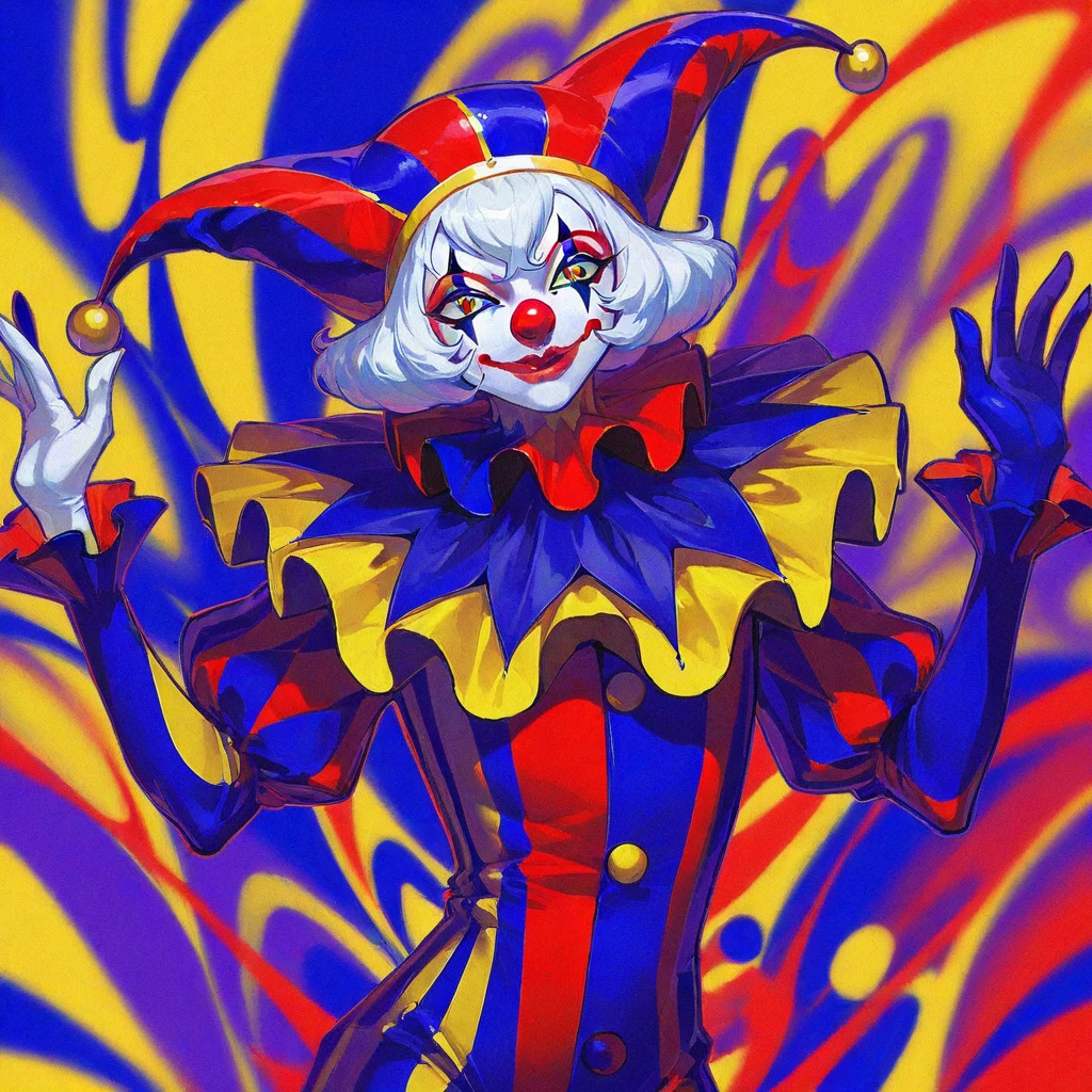 (((masterpiece,Highest quality))),(((A clown of unknown gender and face))),((Dancing wildly)),((((There&#39;s only one person and no one else)))),(A wilderness with an empty horizon,Split sky displayed in virtual texture),Focus on people,(high quality),アニメ,b3ks1n