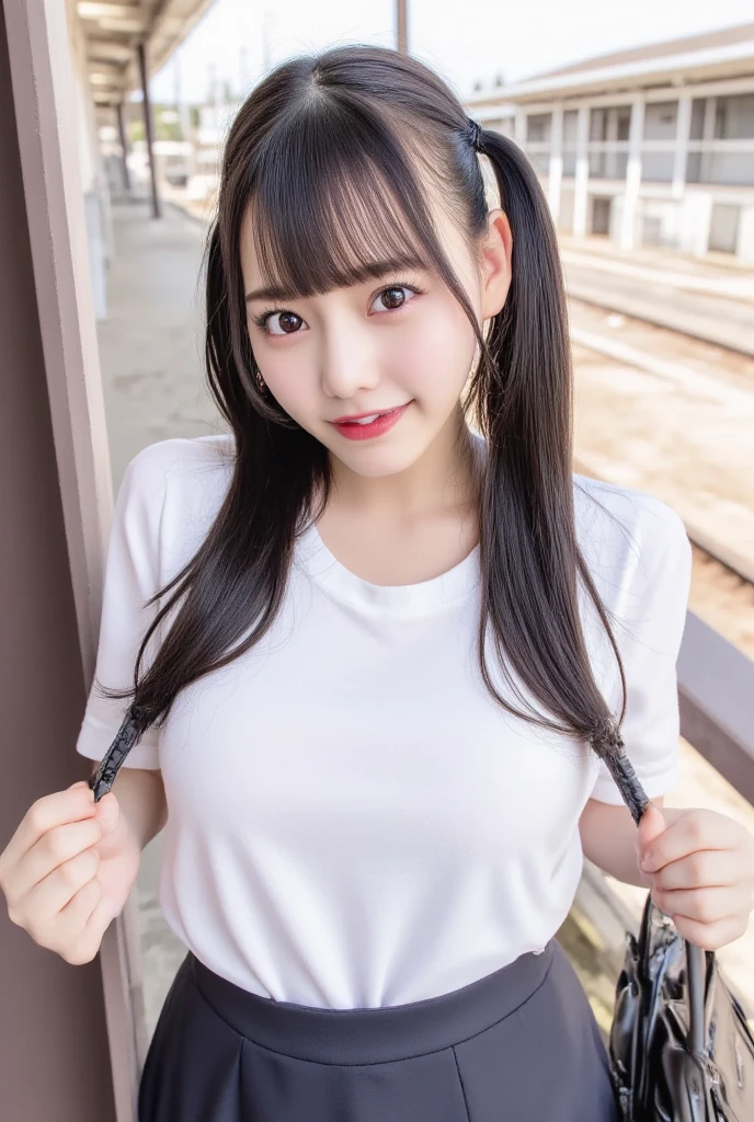 score_8, score_9, Highest quality, masterpiece, Long Hair, Brown Hair, sexy, girl, Sisters, ((Thin, tight fitting T-shirt))，Cowboy Shot:1.３， Adorable， smile， Slim face, Slim body，32K, masterpiece， Best image quality，Ultra-high resolution，Perfect hands，Black choker、blue eyes、bangs、Very thick and long eyelashes, たくさんのgirl、((Big Breasts)), Dependents, Big Breasts, Red lipstick、School、blue sky、Big ass