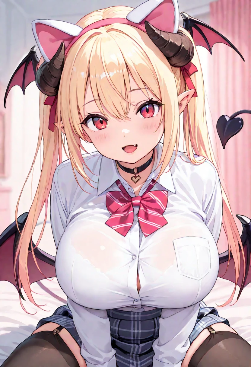 4K,High resolution, (Highly detailed CG,8k,wallpaper)、One ,(((whole body))),(Clean detailed eyes),((Succubus)),(((Put out the nipple)))),((NSFW)),(Huge breasts),(Huge breasts),(Huge breasts),(Huge breasts),(((Huge breasts))),(Beautiful and shapely breasts),Light-colored hair、Cute hairstyle