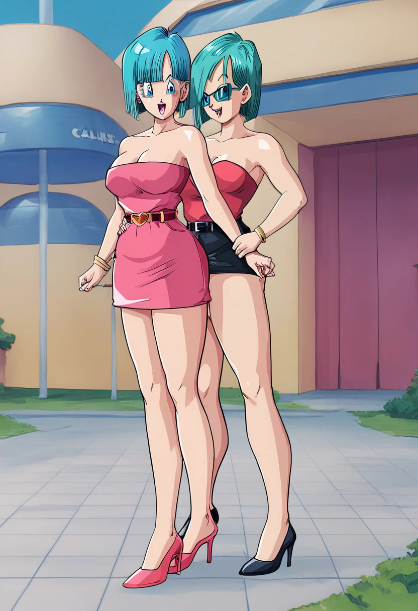 score_9, score_8_up, source_anime Bibl3, busty shortstack, party dress, skimpy outfit, cameltoe, pink pussy, bimbo, jenny (pokemon), green hair, innocent eyes, huge breasts, bouncing breasts, breast expansion, full lips, vivid lips, bimbo lips, wide hips, thicc thighs, viewed from front, innocent expression, raised eyebrows, looking at viewer, raised eyebrows, detailed eyes, detailed face, cute girl, deck of yacht, sunny