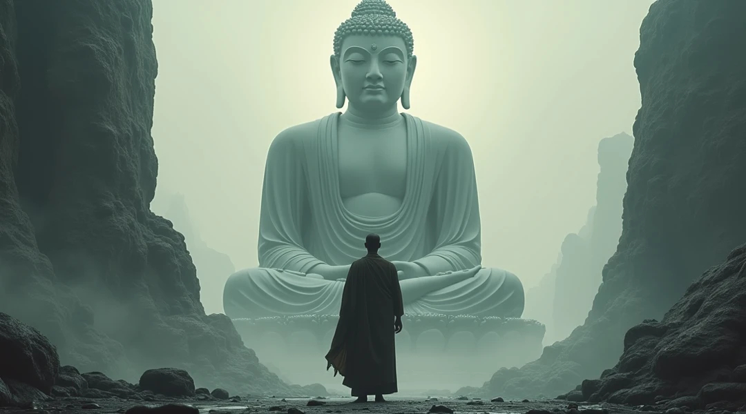a comic style very dark buddha