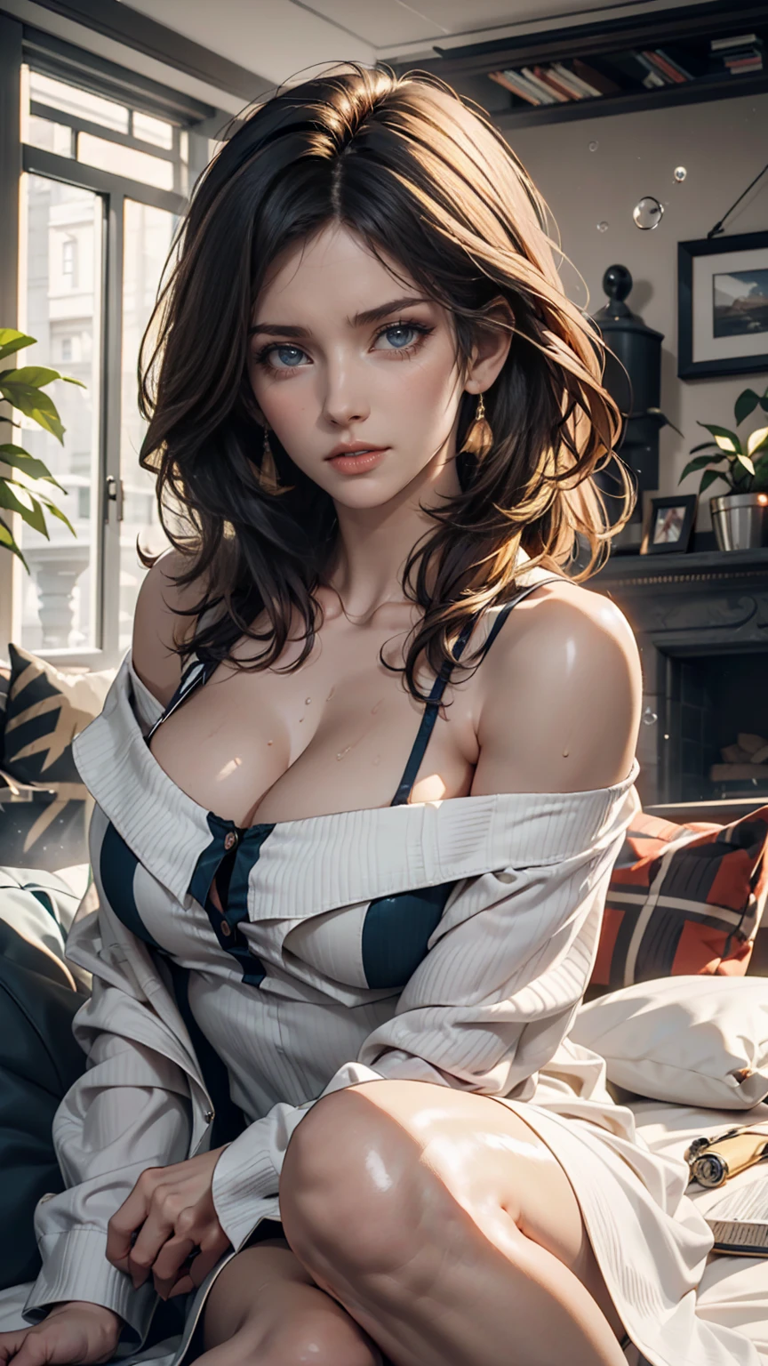 T-Shirts, coat, , (Realistic:1.4), (Highest quality:1.0), (Ultra-high resolution:1.0), 8K, RAW Photos, (masterpiece:0.2), , Did G, One girl, Detailed skin, View your viewers, Brown eyes, (Short hair with bangs:1.2), (Large Breasts:1.0), (Large areola:0.8), , (Purelos Face_v1:0.5)、Sexy proportions、Sexy、Long eyelashes、Heavy makeup、