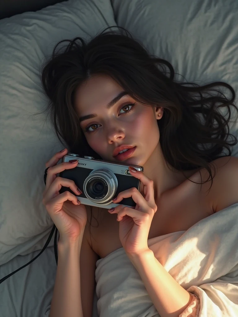 1 girl, Alone, negro_hair, bed design flowers, beautiful, Idyllic, sublime, absurdities, Hyperrealism, textured, maximum_detail, reading glasses on the face, flirty face, pose sensual, lifting and showing a little DSLR butt 