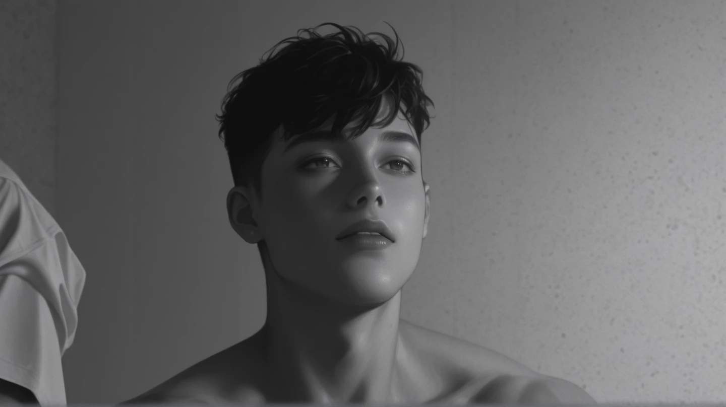 "A confident androgynous tomboy, , flexes his ultimate charisma by dripping wet paint dripping from them