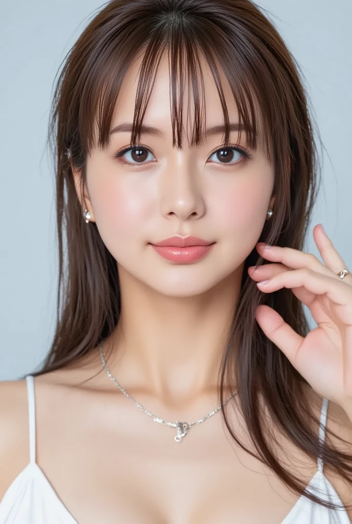 (Highly realistic photos, High resolution, Detailed face, Beautiful Eyes), ((Photographed in front of a white wall))、Japanese women, 40 years old, various expressions, alone:1, Slim figure, Mr..々Hairstyle, Casual clothing, Only one person is in the photo、nude、Completely naked、Photographed in natural light、Simple Necklace、Spring Clothes、Don&#39;Don&#39;Don&#39;Don&#39;t look at the camera、profile、Pink brown hair color、Bob Hair