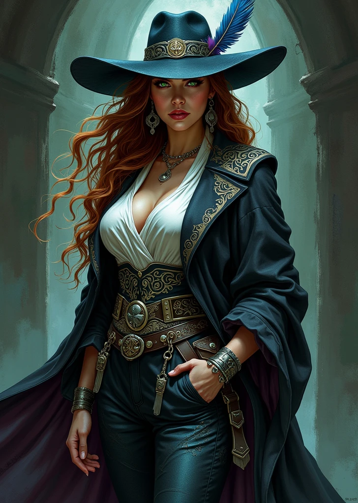 a Full Body portait of A beautiful female mexican steampunk dancer dressed in red \u0026 black leather, silver accessories, wearing a hat! beautiful complex detailed artwork by Armand Guillaumin : Carne Griffiths, Dan Mumford, insanely detailed matte painting, dramatic lighting, masterpiece, dripping paint, sharp focus\"
Negative: "low_quality :: text logos :: watermarks :: signatures :: out_of_frame :: jpeg artifacts :: ugly :: poorly drawn :: extra limbs :: extra hands :: extra feet :: backwards limbs :: extra fingers :: extra toes :: unrealistic, incorrect, bad  :: cut_off_body_pieces :: strange_body_positions :: impossible_body_positioning :: mismatched eyes :: cross-eyed :: crooked face :: crooked lips :: unclear :: undefined :: mutations :: deformities :: off center :: poor_composition :: twins :: clones :: duplicates"