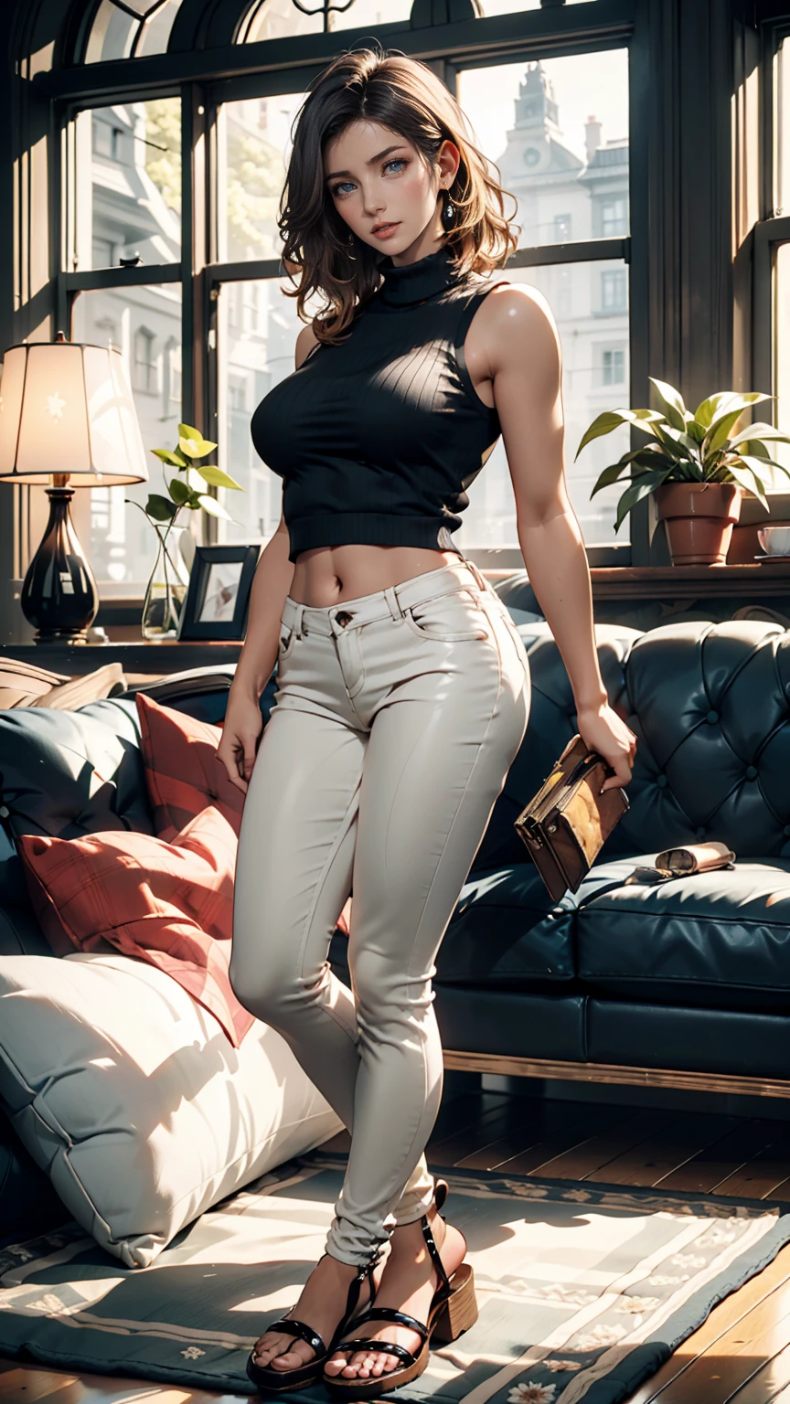 ((highest quality)), ((masterpiece)), (be familiar with), Perfect Face, Mature Woman, 50 years old, Japanese,  After a, (Cum in mouth), (Open your mouth), Big Breasts, Large areola, Erect nipples, Round Small face, Big Nose, Slit eyes, Cat-like eyes, , Big Ass, Full body image, Tank top, Thin fabric hot pants,bra, Wavy Short Hair,