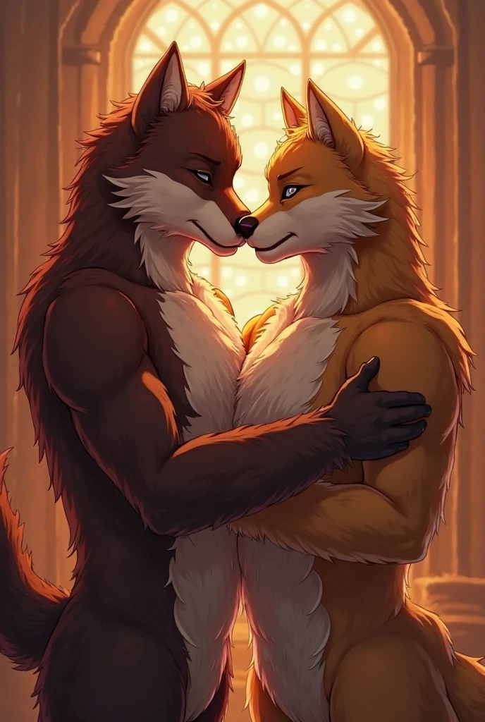 white fur, white body, looking down, touching his index fingers together, smiling, duo, erection, having anal sex, from front, anal penetration, facing another, pinned against wall, legs up, ((kissing)), realistic BoyKisserFur blushing standing, nervous, by zaush, by ruan jia, by jay naylor, by nuzzo, by disney, by pino daeni.