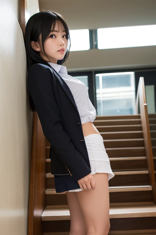 top Quority, realisticlying, 8K, k hd, 1 rapariga, female pervert, (1.8), schools, female student, 校服,Visible nipple, There are panties, The skirt is boldly pulled up, ((sit on chair,legs are open)), bend the knees and open the legs, The hairstyle is slightly shorter, Open your legs by grasping your knees with your hands, Buttoned shirt flutters