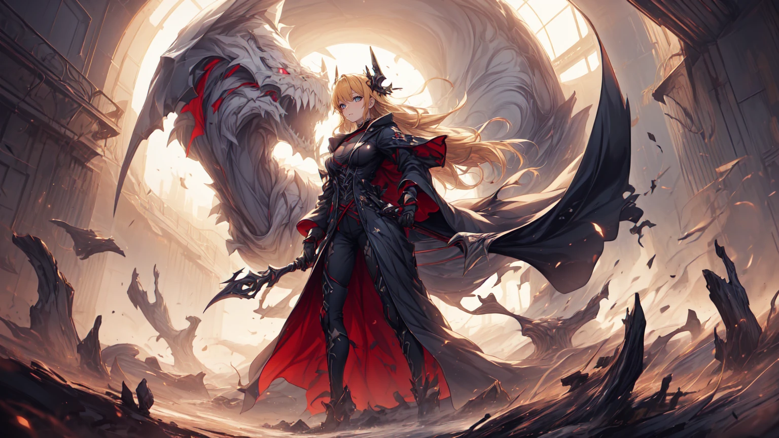Anime-style image of a woman standing in front of a horde of demonic creatures, Ross Tran and WLOP, Guweiz on ArtStation Pixiv, Wallop and Krentz Kuschaert, guweiz on pixiv artstation, Gweiz-style artwork, 2. 5d cgi anime fantasy artwork, Gweitz masterpiece