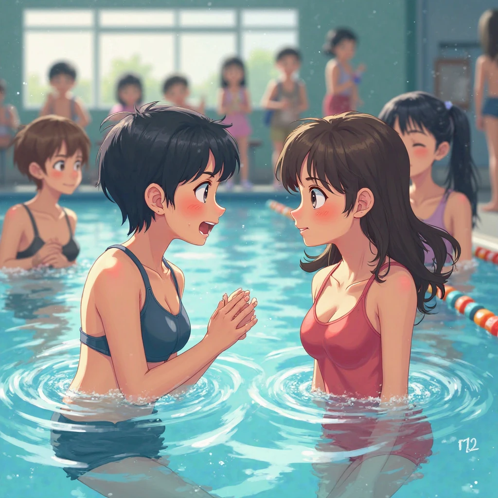 Pool、summer、Swimwear、2People Girls、cute、smile、fun、Swim ring、water droplets