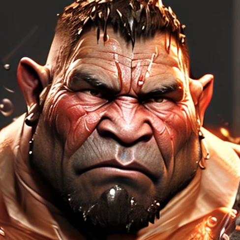muscular orc, extremely detailed orc face, piercing eyes, detailed skin texture, bulging veins, intricate tattoos, menacing expression, powerful physique, massive shoulders, thick arms, rippling muscles, aggressive stance, gritty fantasy environment, dark moody lighting, dramatic lighting, cinematic composition, hyper detailed, unreal engine, 8k, high resolution, photorealistic