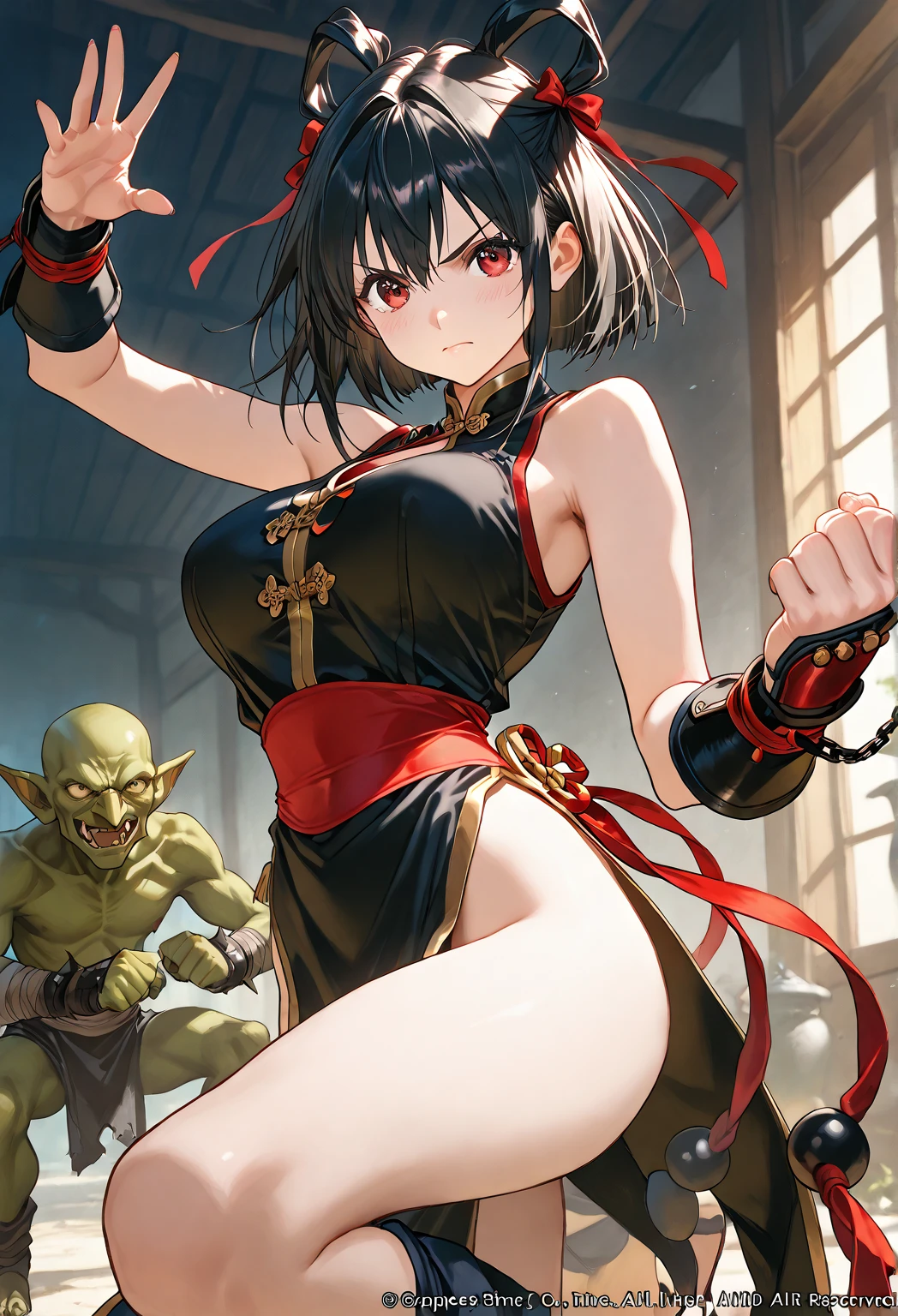 score_9, score_8_up, score_7_up, source_anime, best quality, masterpiece, official art, absurdres, highres, ultra-detailed,waifu2x,Collection: Slice of Life,break,japanese monster, youkai, 1girl, dororo, black hair, ponytail, choker, black eyes, bandages, wrist wrap, ankle wrap, (nipple:0.6), very sweat, (wavy mouth:0.5), (yawn:0.3),saliva, blush, gangbang, vaginal sex, clothed sex, rape, intense sex, big penis, (stomach bulge:0.4),twitching penis, pussy, pussy juice, sexual climax, trembling, female orgasm, forced orgasm,intense orgasm, heavy breathing, motion blur, motion lines, cum, creampie, facial, bukkake, sound effects, spoken heart, outdoors, wind,break,(clear line illustration:1.2), super detailed skin,very high resolution, very aesthetic, Best sexual lighting powered by famous artist, 8k,cute picture,beauty illustration,photoshop_(medium),,(Detailed Lighting),best anime 8k konachan wallpaper, pixiv contest winner,