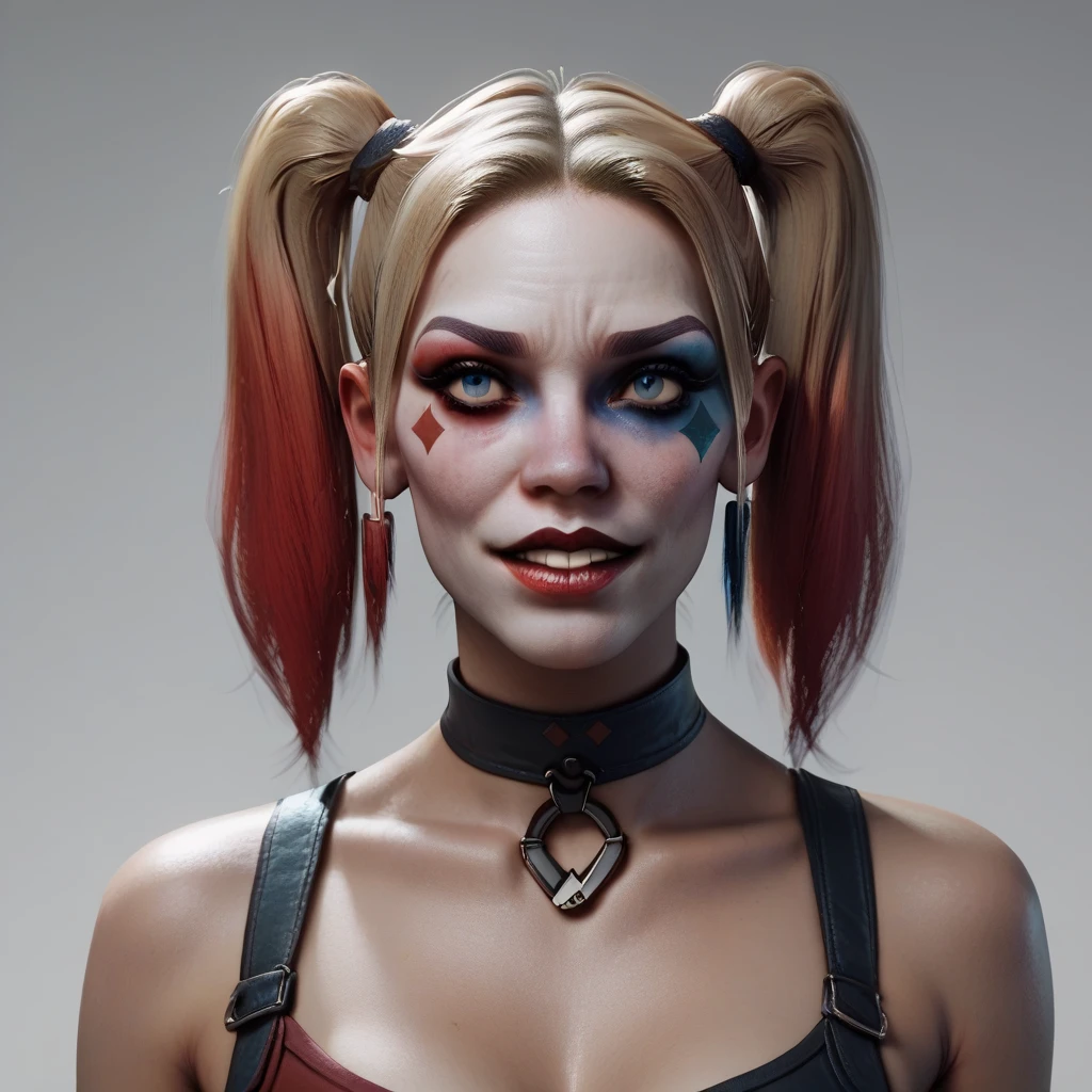 The concept character sheet of a strong, attractive, and woman full body, detailed wearing Harley Quinn cosplay, Viking warrior style, combat position, viking age. Her face is oval, forehead is smooth and visibly rounded at the temples. jawline is softly defined, giving her a gentle and feminine appearance, full body, Full of details, frontal body view, back body view, Highly detailed, Depth, Many parts, ((Masterpiece, Highest quality)), 8k, Detailed face, scars, serious expression. Infographic drawing. Multiple sexy poses. tattoos,3d, choker,