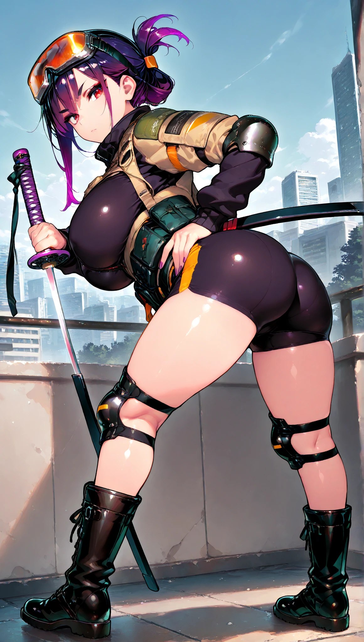 1 Female,High definition,high resolution,Ultra-realistic,8K, diabellestarr, expressionless, looking at viewer, mask, dress, hood up, detached sleeves, single glove, (red pantyhose), boots, earrings, cleavage ,European,sexy,Upper body close-up,Photographed from the front,Dynamic Angles,private teacher,looking at viewer, from behind, looking back, cute butt, (blush ),((big ass:1.5)),(huge ass:1.5), medium tits  , nipples ,show tits,blush