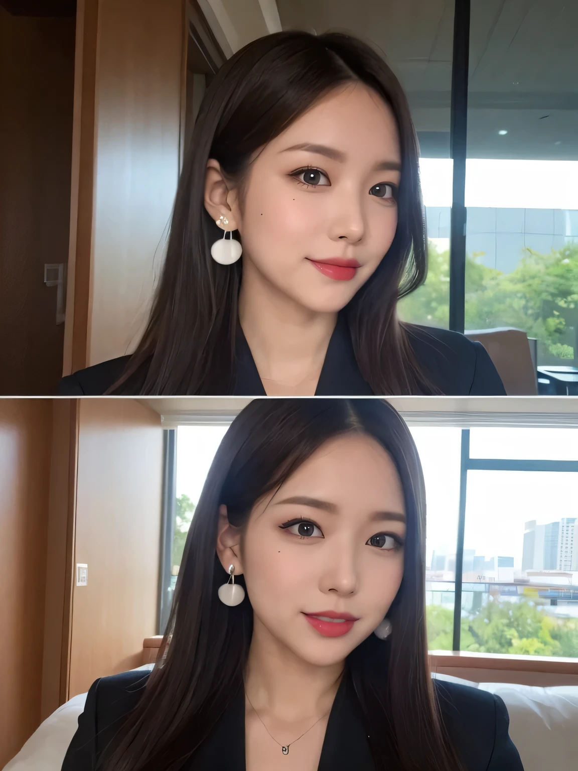 ((top-quality、masutepiece、8K、Top image quality、Hyper-Realism， full body)) The Biggest Smile、white big teeth、korean idol makeup、long eyelashes、View me、smile your best smile, Bright lighting, hyper realistic, photoreal,  sweet make up, travel,  romantic big curl, sweet attire