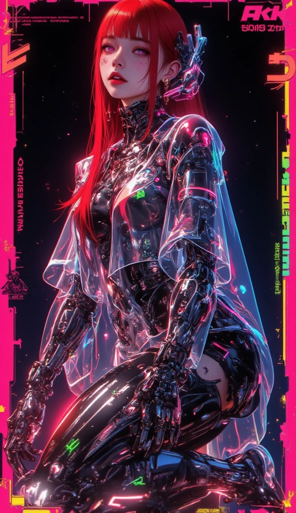 Scarlett Johanssen, Calidad superior, Obra maestra, ultrahigh resolution, (fotorrealista: 1.4), Foto RAW, 1 girl, cabello rubio, piel brillante, 1 mechanical girl, (Detalles ultra realistas)), Standing in the cyberpunk jail cell, global ilumination, Sombras, Renderizado de octanaje, 8k, ultra sharp, Grande, Escote Piel cruda expuesta, Metal, Intrincados detalles ornamentales, Detalles egipcios, Detalles muy intrincados, Luz realista, CGSoatien tendencia, purple eyes, ojos brillantes, in front of camera, neon details, mechanical limbs, blood vessels linked to the tube, Mechanical vertebrae attached to the back, mechanical cervical attachment to the neck, sentada, alambres y cables que se cenectan a la cabeza, Evangelien, small LED lamp, Hitomi rojo brillante, interior, (en_derriere), Prisienero de Avrola, collar de metal, grilletes, esclavo, Cadenas, grilletes