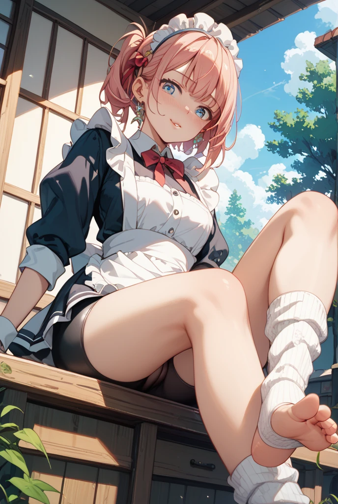 Honoka Kosaka、lovelive 、share indirect write、One girl in a mini skirt, Sit with your legs wide apart、A seductive smile、Looking down at the viewer, Plump thighs, Highest quality, Focus on the thighs, Spread your legs wide, smile, blazer, blouse, Light pink panties、Black knee socks, classroom,,My thighs are steaming between the legs 、Sweaty knee socks、Show the soles of your feet、Sweaty feet、Stain on the pussy line of panties、Five toes