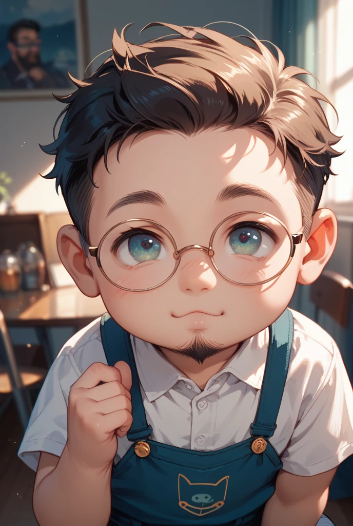 A particularly cute little boy,Yellow-haired,wears glasses,sprout,Tears in the eyes,Golden pupils,A little girl her age said goodbye to him at the station