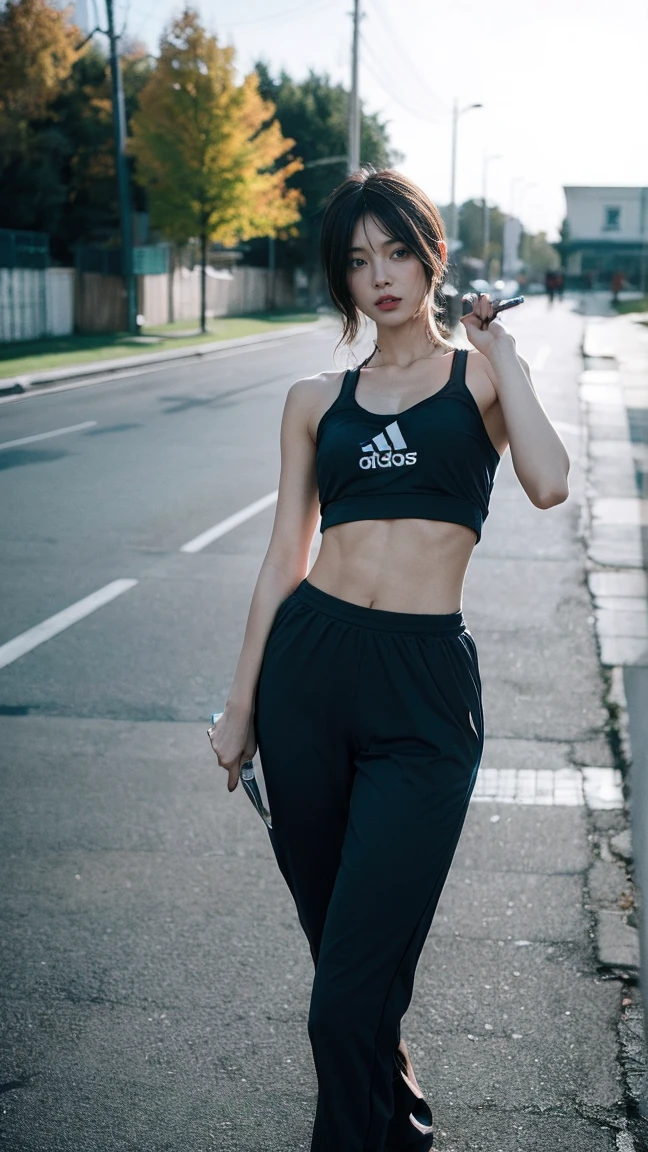 Manages this Adriana Machado in sexy gym clothes, nike sneakers taking a walk in Ibirapuera Park in São Paulo