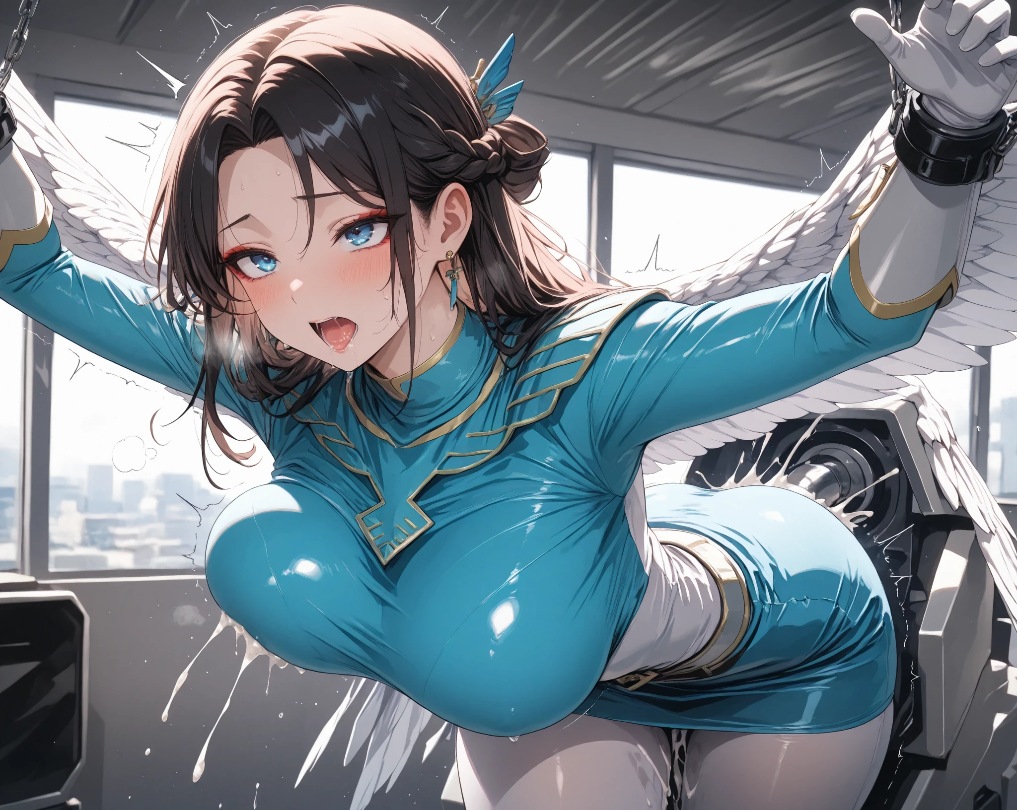 (masterpiece), highest quality, highest quality, Detailed and complex, original,High resolution,Full Body Shot。
(16 years old),Very detailed_eye, Very tall,sexy,oversized thick chest,Long and narrow waist,Exaggerated huge thick fat ass,very long and thick legs,,Extremely thick leg muscles,
(eyeliner:0.5),(blush:0.5),Blonde,Simple diamond earrings,Detailed skin, Twin tails,
Displaying the viewer, light smile, Perfect Fingers, Beautiful Hands, good looking,
((Flight attendant uniform)), (Orange pantyhose:1.1), orange high heels, Orange short skirt uniform, On the plane(Inside the plane:1.2, Motion Capture, Leaning forward (Sunken legs), Return to viewer, From below, Perfect Anatomy, (Depth of written boundary:1.1),change:0.1,Realistic:1.3,
(Zhou Xianguang:1),(Structure of the film:1.3), (highest quality, High resolution, Realistic, original, 8k,masterpiece, ),highest quality, Masterpiec8k.High resolution. High Rib:1.2, Film Grain, Blurred Bokeh:1.2, Lens flare, (Bright colors:1.2), (delicate),Tabletop,Super realistic,32k,the Extremely Detailed CG Unity 8k Wallpapers, highest quality,Rainbow Color Latex Dress,Colorful Slime Clothes,Deep turtleneck,Rainbow Slime Long Skirt,Black bob hair,Silver Wavy Hair,(Over the knee boots:1.2),Cowboy Shot, street, Country street, (Film Grain:1.2), (Film Overlay:1.3), night,smile,Open your mouth,Details in the mouth,party,Like the whole body