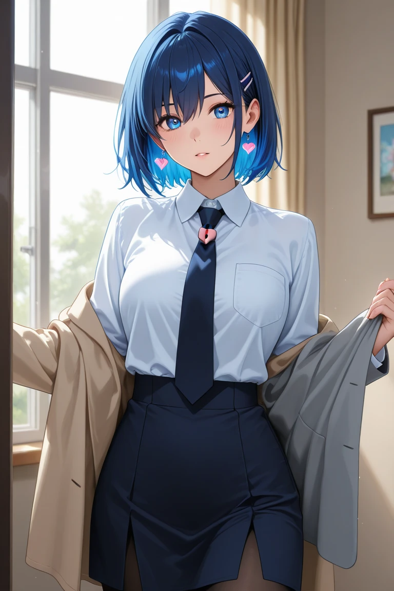 Short-cut blue-haired woman in yogurt micro bikini showing her arms behind her head, star eyes, sexy woman with legs open at M, legs like camel, dirty room, panties biting, open legs, panchira, white panties, the whole body is wet with white liquid, the face and chest are covered with yogurt, embarrassed, teary-eyed, beautiful woman, Yogurt all over the body and dirty, ruined toilet, masterpiece, high quality, 8K, 1 girl, solo, akane, blue tie, full body