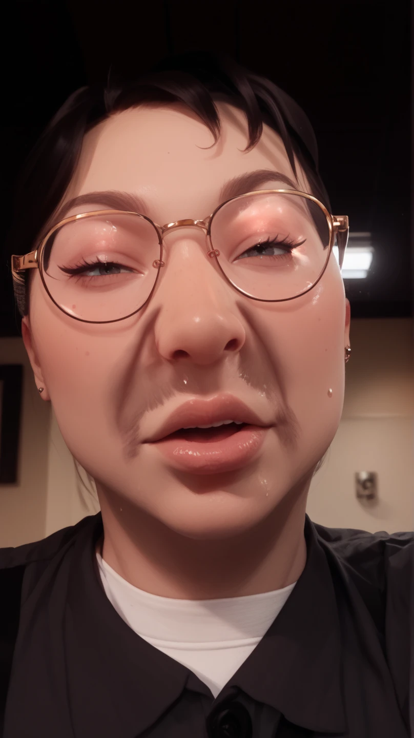 Victoria, in her room, angry, , looking at the camera , , ,nude , , cum on face ,close up , mouth open, tongue out, eyes closed