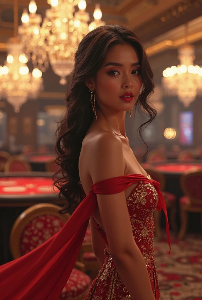 BestWorks,Ultra-high quality work,8K HD CG production,High-quality graphics,3D HD CG photos,Ultra-high pixel,Super refined:1.1,technical detail:1.1,Interior lighting effects:1.1,Natural dimming,Light effect,Super high resolution,Fashion clothing photos,Egyptian female face,Cleopatra's face,The temperament of the Queen of Egypt,Long black hair,Clear strands of hair,Careful hair texture(Premium hair details:1.1)Beautiful and delicate eyebrows and eyelashes,largeeyes,Light red eyes,Sexy red lips,Perfect lip shape,clear skin texture,wetted skin(Advanced facial details:1.1)The face of the flawless goddess,Perfect body shape,Suitable for supermodels,Cocked buttocks,Small man's waist,Long legs,(Premium body details:1.1),Glossy,Wear evening dresses,Sequin evening dress,Dress dress,Silk scarf,Lace dress(Premium lace detailing:1.1)Bright red,high-heels,stocklings,Wear jewelry,耳Nipple Ring,choker necklace,Bracelet,At the dinner party,fully body photo,Costume art photos,High quality work