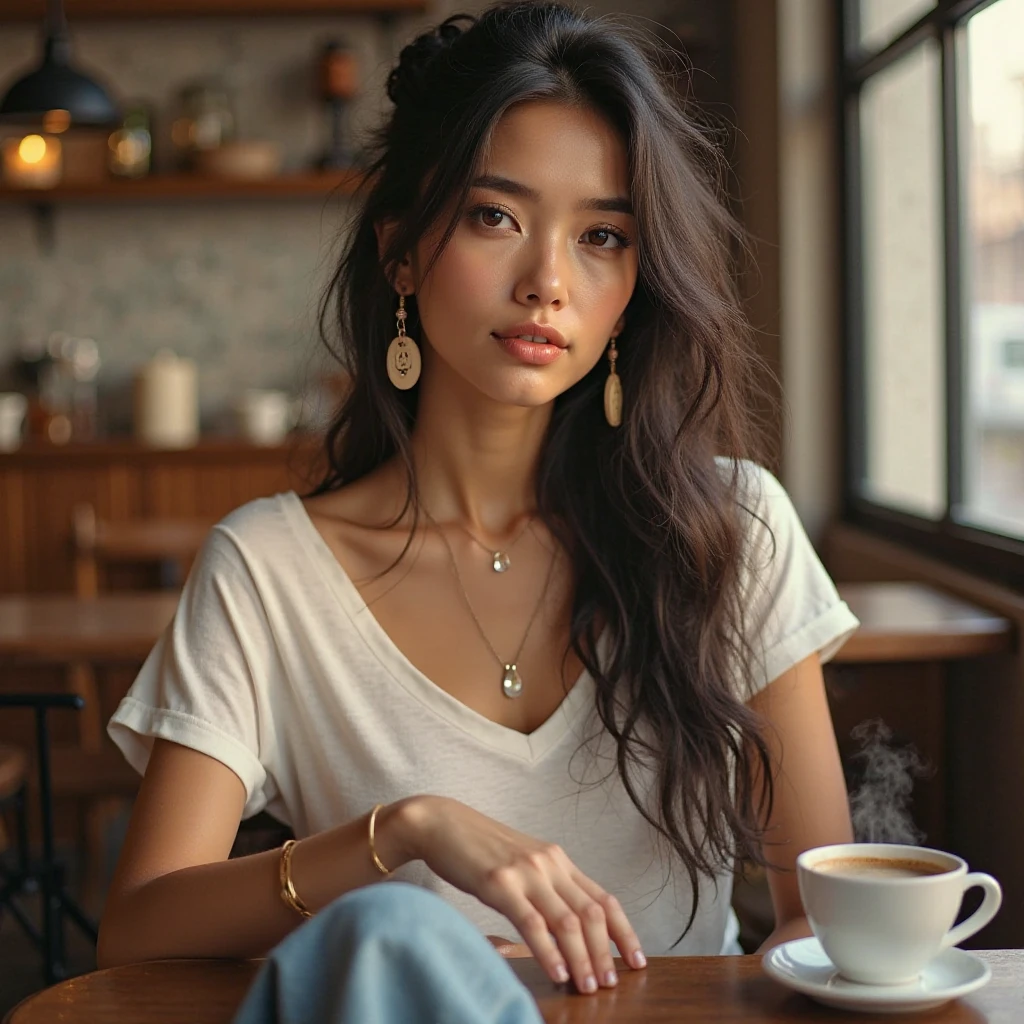 Beautiful woman relaxing in coffee shop