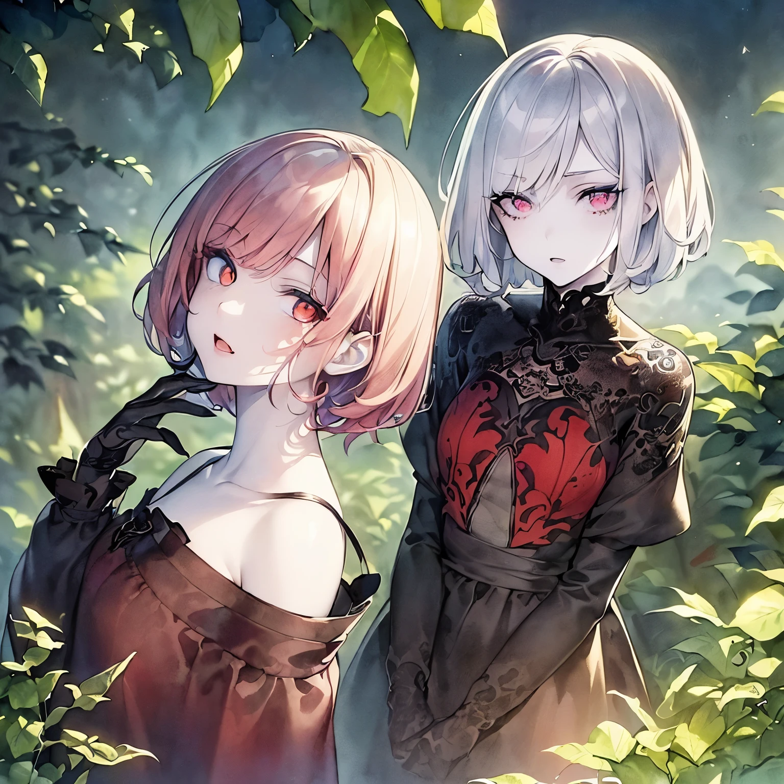 meadow, pink hair, short hair, white dress, girl, bleeding, decapitation, amputation, corpse, hollow green, stagnant eyes